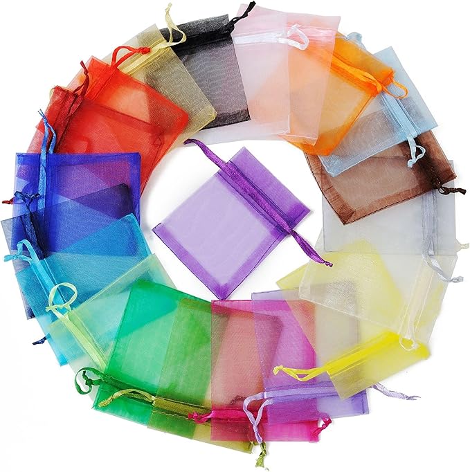 100 Pcs Organza Gift Bags Mix Colors Small Jewelry Pouches Wedding Jewelry Bag 2x3 Inch Favour bags Lavender Bag for Wedding Birthday Party Christmas Candy Mesh Bags
