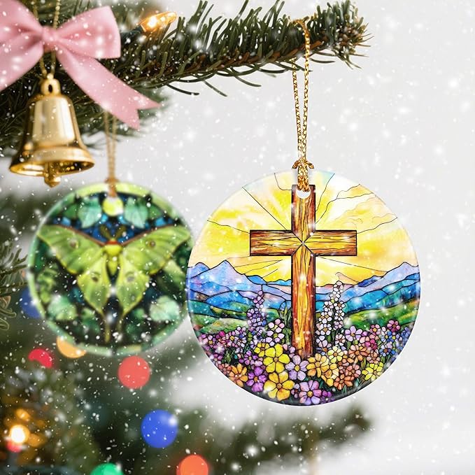 Christmas Ornament, Christmas Decoration, Ceramic-Style Cross Ornament, Heirloom Keepsakes, Holiday Ornaments, Religious Gifts, Unique Xmas Gift, Christian Gifts, Gift Idea