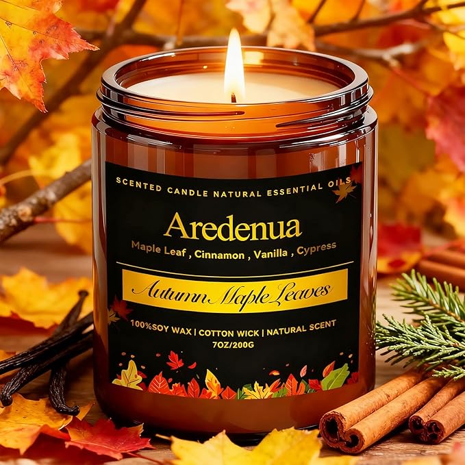 Fall Candles - Autumn Leaves Candle | Autumn Scented Candles for Home, 7oz Autumn Soy Candle for Home Scented, 50 Hours Burn Time, Season Celebration/Halloween/Thanksgiving Fall Gifts for Women Men