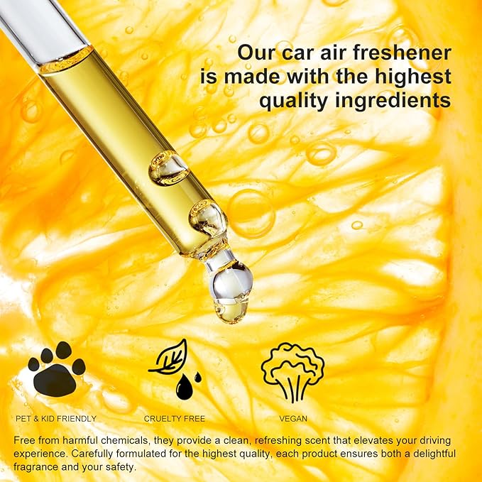 Car Air Freshener Hanging, 2 Pcs Orange Soda Scent Drift Car Air Freshener, Wooden Fragrance Expanding Bottle Cap, 10ml Per Bottle, Used for Car Decoration and Fresh Air (Tangerine)