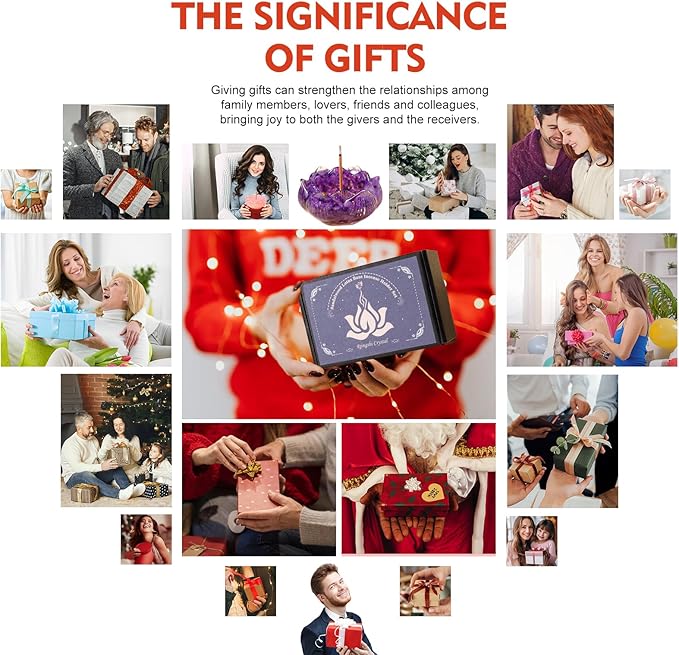 15pcs Set Amethyst Resin Crystal Lotus Incense Burner with 40 Incense Sticks and Removable Ash Collector - Protect Energy for Meditation Room, Yoga & Home Decor Birthday Lover Gift