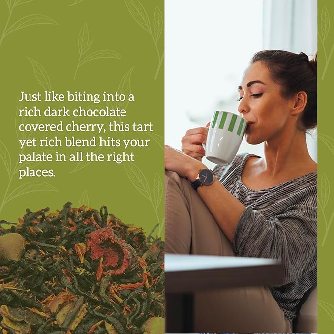 Nelson's Tea Dark Chocolate Cherry - Rich blend of Pu-erh Black Tea, Chocolate Chips, Wild Cherry Bark, Dried Cherries Herbal Loose Leaf Tea - Sample 0.5 Oz