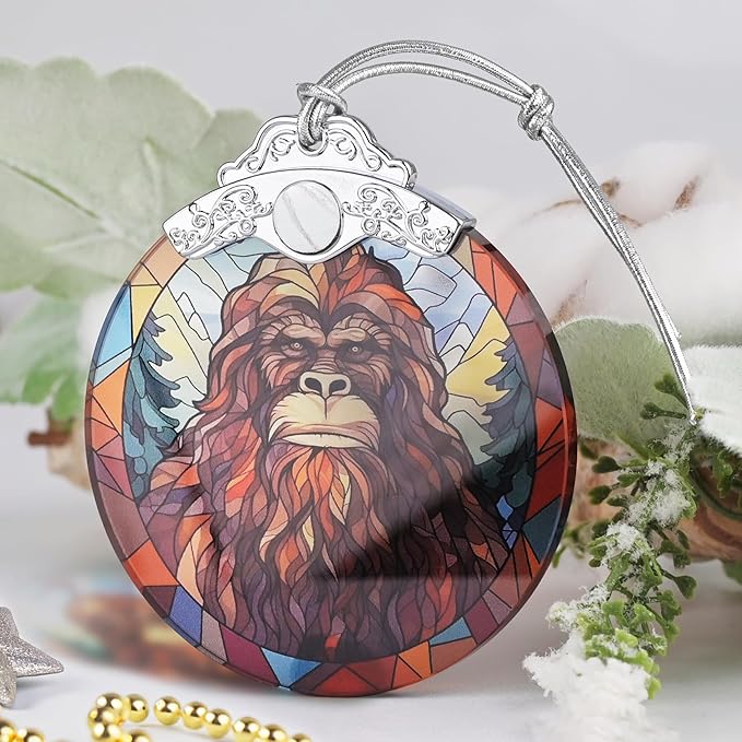 Christmas Ornament, 2025 Ornaments for Christmas Tree, Stained Glass Hanging Ornament, Holiday Ornaments, Unique Gift Idea - Sasquatch