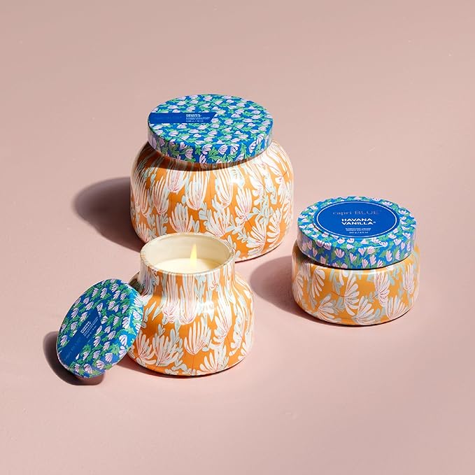 Capri Blue Scented Candles for Women & Men - Pattern Play Travel Tin Small Candles - Soy Wax Blend - Luxury Home Decor with Notes of Vanilla, Tobacco, Bergamot & Sandalwood (Havana Vanilla, 8.5 oz)