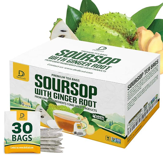 DEDICAD Soursop Leaves Tea Bags with Ginger, 30 Tea bags, 2gr/bag - Non-GMO/Caffeine free - Support Digestion, Well Skin, Immune System