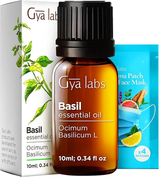 Gya Labs Basil Essential Oil - 0.34 Fl Oz - for Hair, Skin, Diffuser, Aromatherapy & DIY Candle Making Scent