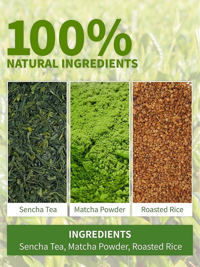 TeeLux Genmaicha Tea Bags, Genmai Cha with Sencha Green Tea, Matcha and Roasted Brown Rice, Premium Genmai Cha, Smooth Taste, 60 Count