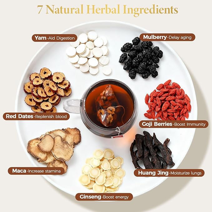 Ginseng Five Treasure Tea, Herbal Tea 10g X 30 Bags, Made with 7 Precious Ingredients Formula, Natural Chinese Teas for Men Women