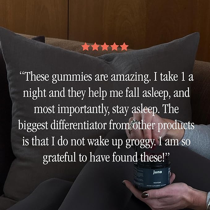 Juna Nightcap Sleep Gummies – Sugar-Free, All-Natural Sleep Aid with Low-Dose Melatonin, Tart Cherry, GABA, Magnesium, Chamomile & Passionflower – 30 Servings