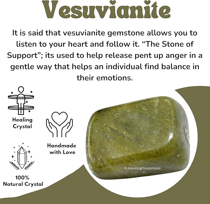 Amazing Gemstone Vesuvianite Crystals and Healing Stones Tumbled - 1 Oz Vesuvianite Stone Gem Stones, Natural Healing Stones for Energy Balance, Stress Relief - Polished Gems Rocks