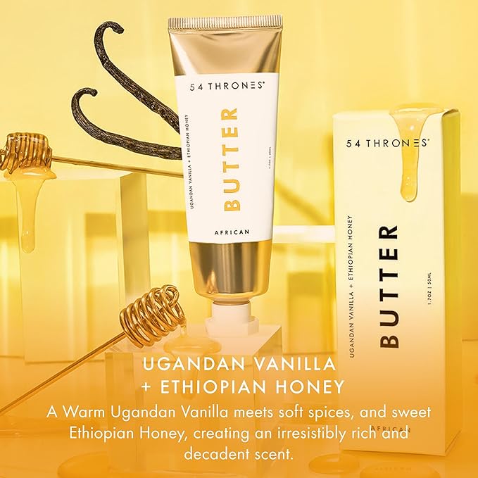 54 Thrones Mini African Beauty Shea Butter, Intensive Dry Skin Support, Moisturizing Body Butter for Women, Moisturizing Body Balm and Cream, Ugandan Vanilla + Ethiopian Honey