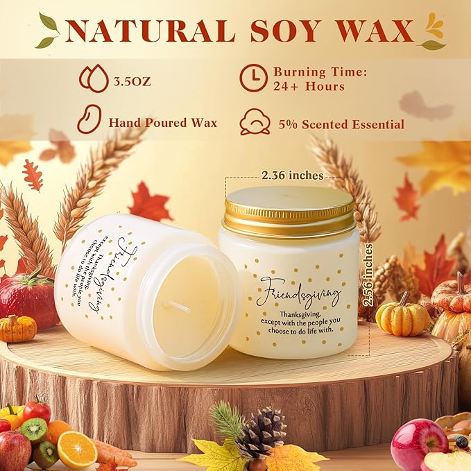 6 Pcs Thanksgiving Gifts Fall Scented Candles Set 3.5 Oz Soy Wax Pumpkin Scented Glass Jar Candle Friendsgiving Gift for Friends Coworker Women Men Autumn Birthday (Classic)