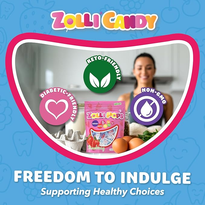Zollipops Clean Teeth Pops Sugar Free Candy with Xylitol, Dye-Free Lollipops - Keto & Diabetic-Friendly, Dentist-Approved Treats for Kids (Strawberry 3.1 oz)