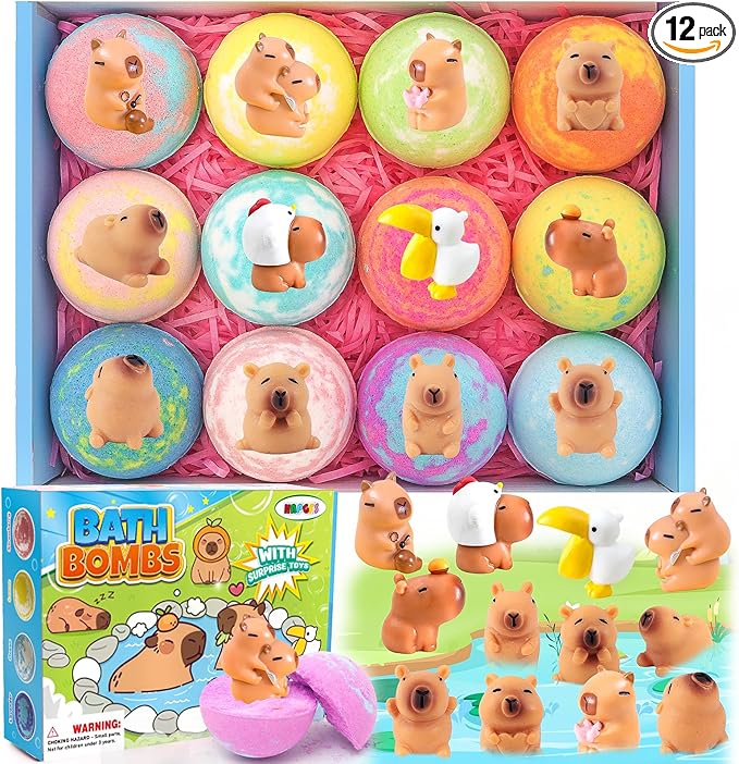 Bath Bombs for Kids with Surprise Inside Organic Bath Bombs Set for Girls Boys with Capybara Toys Inside Ideal Kids Birthday Christmas Easter Gift
