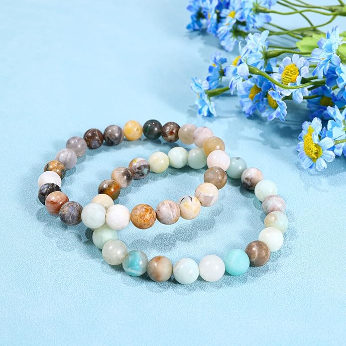 Bivei Natural Gemstone Semi Precious Healing Crystals Handmade Stretchy Round Beads Bracelet, Enhance Positive Energy