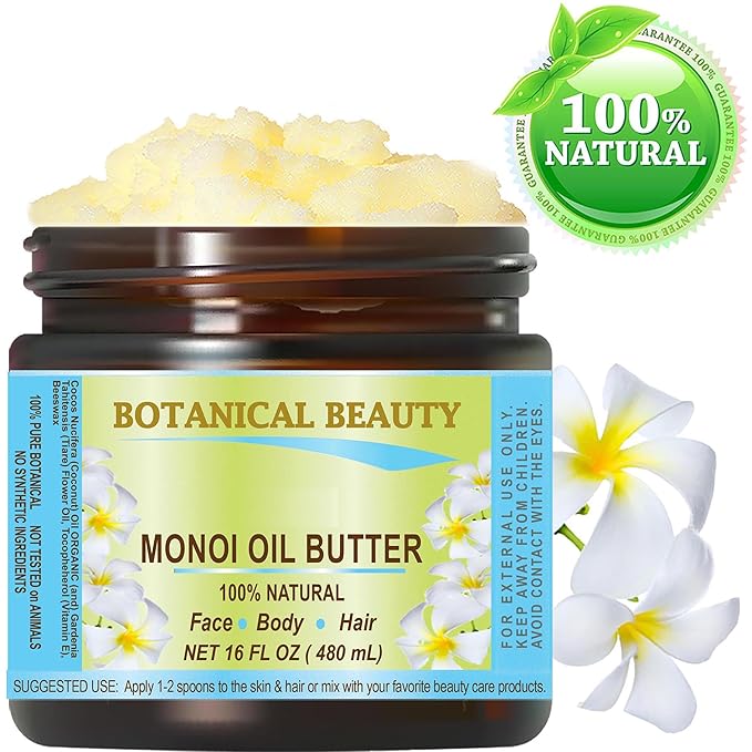 Botanical Beauty MONOI OIL BUTTER Pure Natural Virgin Unrefined RAW for FACE, SKIN, BODY, DAMAGED HAIR, NAILS (16 Fl Oz)
