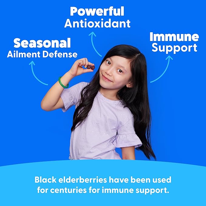 Feel Great Immune Support for Kids | Vitamin C Zinc & Elderberry Gummies | Sambucus Nigra Immunity Multivitamin | Vegetarian | 60 Day Supply