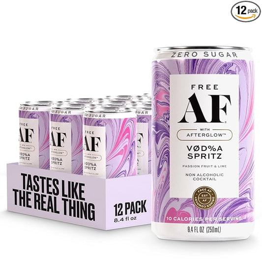 AF Drinks Non-Alcoholic Vodka Spritz | Alcohol Alternative Sparkling Cocktails with AFTERGLOW Botanical Warmth | Gluten-Free, Low-Calorie | 8.4 oz Cans (12-Pack)