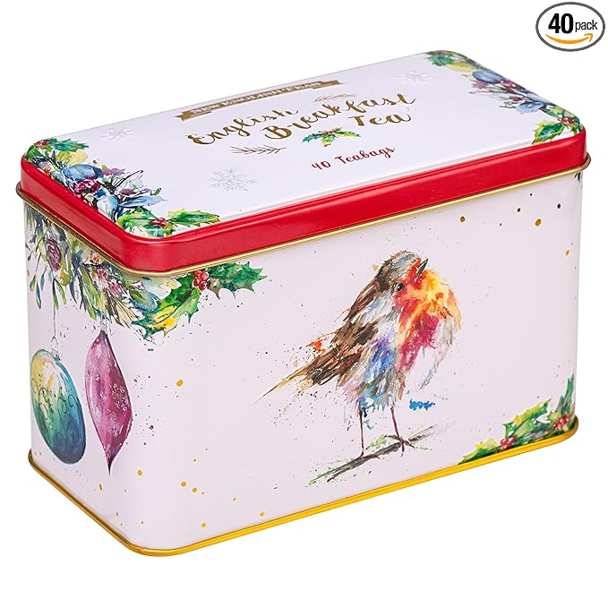 New English Teas Christmas Robin Tea Tin with 40 English Breakfast Teabags
