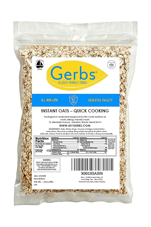 Gerbs Gluten-Free Instant Oats 4 lbs. | Carefully Sourced, Resealable Bag | Smooth & Creamy Texture | Top 14 Allergen-Free