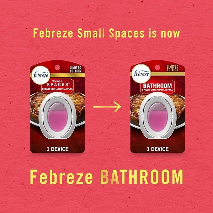 Febreze Bathroom Air Freshener, Odor-Fighting, Plug In Alternative, Air Fresheners for Home and Bathroom and Kitchen, Closet Air Fresheners, Baked Cinnamon Apples & Cranberry Crumble Scent, 4 Count
