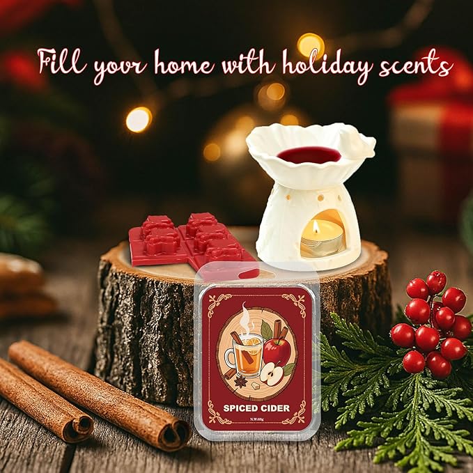 Christmas Scented Wax Melts, Winter Holiday Soy Wax Cubes for Wax Warmer, Snowflake Pines Elk Gingerbread Cubes Set, Spiced Cider, Gingerbread Cupcake, Peppermint, Forest Pine