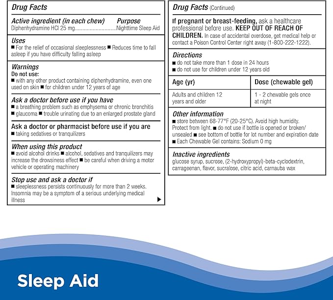 CalmCo Adult Sleep Aid Gummy Bites - Non-Habit Forming Sleep Support with 25mg Diphenhydramine, Easy-to-Chew Nighttime Sleep Aid Gummies, Promotes Better Sleep, and Fall Asleep Faster, 20 Count