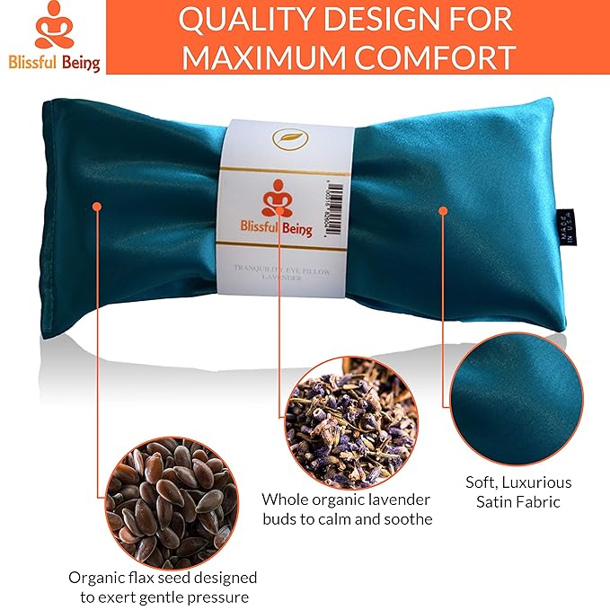 Lavender Eye Pillow - Hot or Cold Weighted Satin Eye Mask perfect for Sleeping, Yoga, Meditation - Gifts for Women, Birthday, Teachers - Natural Herbal Relaxation (Gold)