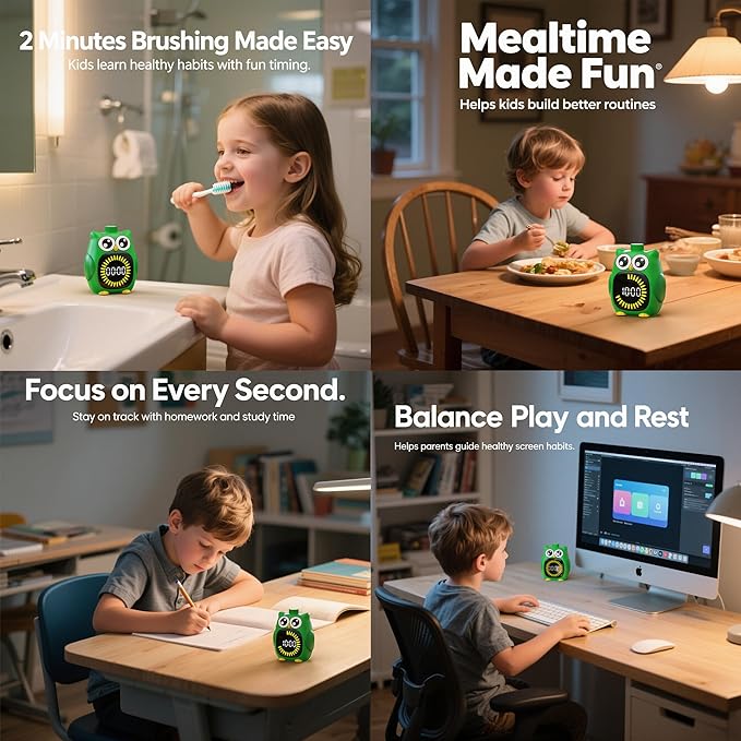 Doli Yearning Visual Timer for Kids, Owl Digital Countdown Timer (Green)