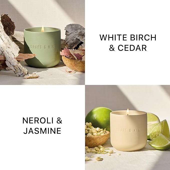 Craft & Kin Fall Scented Candles Discovery Set | 4 Pack of 3oz Candles | 20-Hour Burn Time, Soy Blend Wax, Cotton Wick, Ceramic Jars