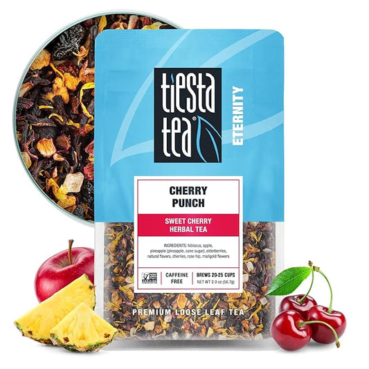 Tiesta Tea - Cherry Punch, Loose Leaf, Sweet Cherry Herbal Tea, Premium Blend, Non-Caffeinated, Makes Hot or Iced & Brews Up to 25 Cups, 2oz Resealable Pouch