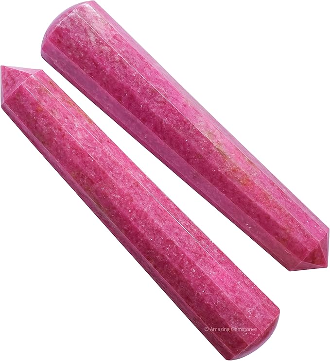 Amazing Gemstone Rhodonite Crystal Wand Massage Stick - Pelvic Wand Gua Sha for Adults - Crystals and Healing Stones Massage Wands for Adults Gifts (Pointed)
