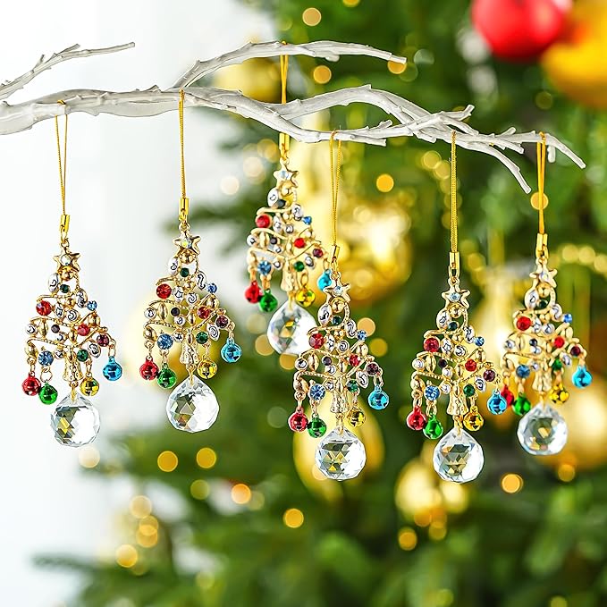 H&D HYALINE & DORA Set of 6 Christmas Tree Ornaments Set Rhinestone Tree Shape Hanging Ornament Crystal Christmas Ornaments Gifts for Xmas Birthday Winter Holiday Decor