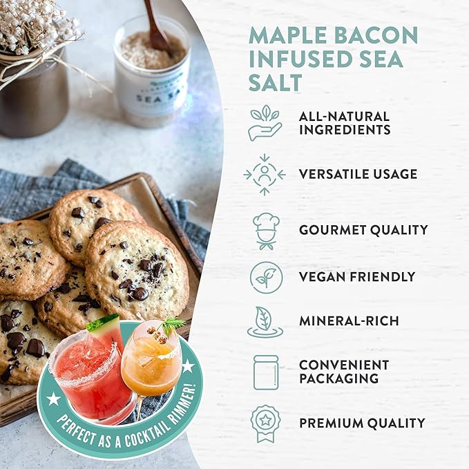 FLORIDA PURE Maple Bacon Sea Salt - Smoky, 80+ Mineral Salt, Natural, Unrefined, Non Iodized - for Baking, Cooking, Seasoning & Enhancing Taste - Flaky Sea Salt (4.5 oz Jar)
