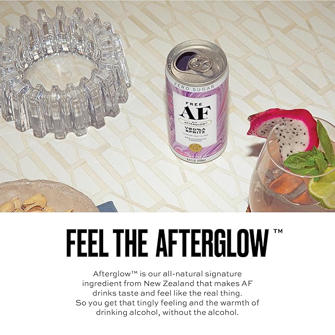 AF Drinks Non-Alcoholic Vodka Spritz | Alcohol Alternative Sparkling Cocktails with AFTERGLOW Botanical Warmth | Gluten-Free, Low-Calorie | 8.4 oz Cans (12-Pack)