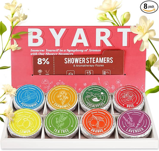 Shower Steamers Aromatherapy, 8% Natural Essential Oils, Women/Men Spa Steamer, Lingering Intense Aroma, Soothing Stress Relief, Body&Soul Relaxing Bath Bombs, Stocking Stuffer for Friend/Family