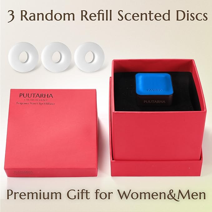 Premium Quality Car Air Freshener Leather and Metal Design Scent Vent Clip Diffuser,New Natural Fragrance Diffuser for Car with 3 Refill Scented Discs and Gift Box(Sky Blue)