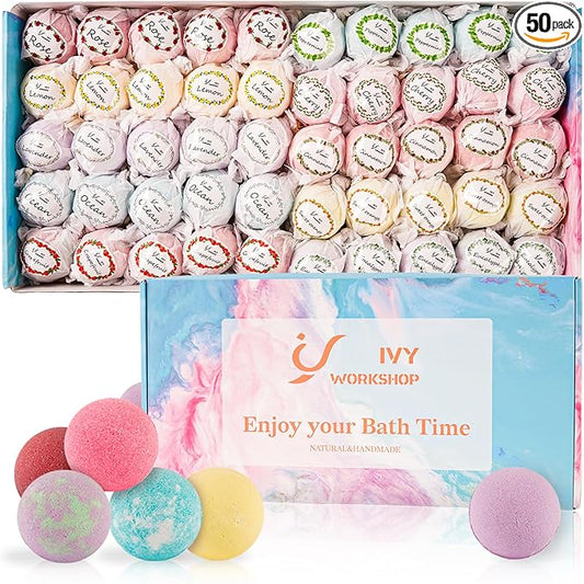 Bath Bombs for Women Gift Set, 50 Pcs Natural Organic Bubble Bathbombs with 10 Rich Scents, Handmade Bubble Bath Fizzy, for Bubble Bath Spa,Her/Him,Wife,Girlfriend,Mother Present Giving