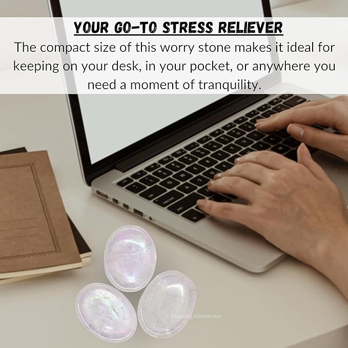 Amazing Gemstone Angel Aura Quartz Worry Stone Crystals and Healing Stones - Worry Stones for Stress Relief Gifts - Piedra Crystal Fidget for Meditation - Unique Stocking Stuffers Gifts for Women