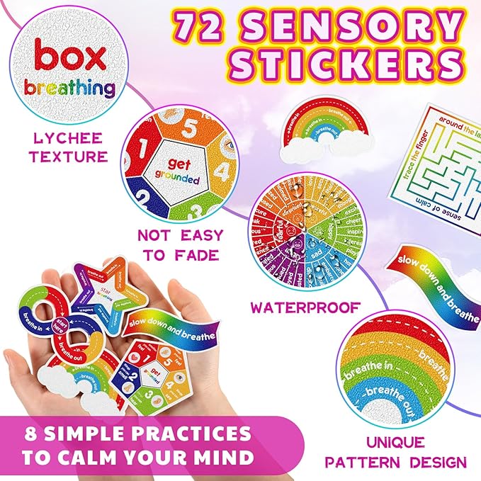 Libima 72 Pieces Anxiety Sensory Stickers Textured Stickers Fidget Mindfulness Sticker School Counselor Supplies Adult Sensory Items Anxiety Relief, 9 Styles(Bright Color)