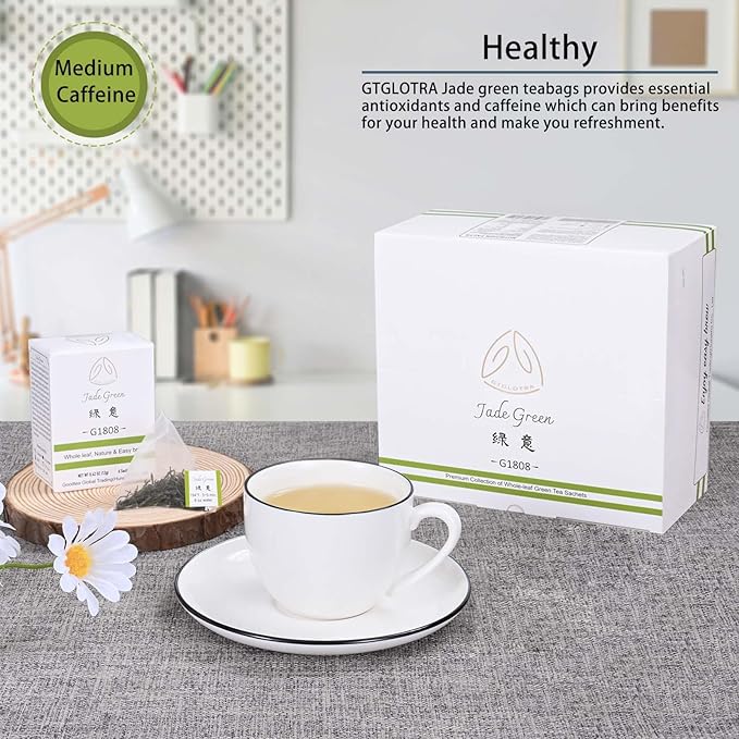 GTGLOTRA Full-Leaf Green Tea, 72 Pyramid TeaBags(12 Pack), Easy Brew, 100% Natural, Pure Leaf Biodegradable Tea, Caffeine Alternative to Coffee, Whole Leaf Tea Sampler, Family Size, Gifts, Office Reception&Daily Consumption