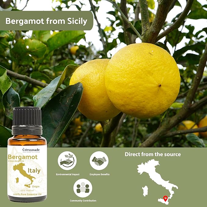 Bergamot Essential Oil - Direct from Citrusmade in Sicily- Pure Essential Oil for Diffusers and Aromatherapy | 100% Pure Therapeutic Grade (22lbs)