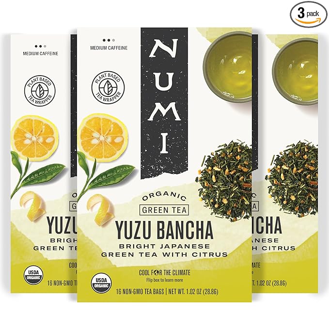 Numi Organic Yuzu Bancha Japanese Green Tea, 48 Green Tea Bags, Micro-Plastic Free