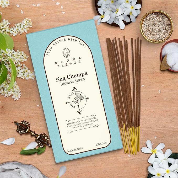 Nag Champa Incense Sticks, Organic Hand Dipped 100 Sticks with Natural Herbs & Aromatic Ingredients, Burn Time 45 to 60 Minutes, Incense for Positivity, Yoga, Meditation, Relaxation, Spiritual Gift