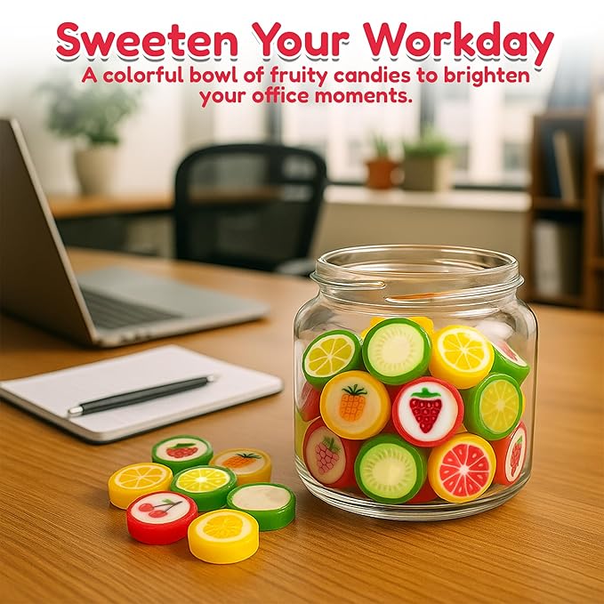 Fruit Slices Candy - Hard Candy Bulk 1 lb Bag of Individually Wrapped Small Candy Fruit Slices (approx. 118 pcs) Hard Candies Assortment - Great for Candy Buffet - Office Candy - Treat Bags