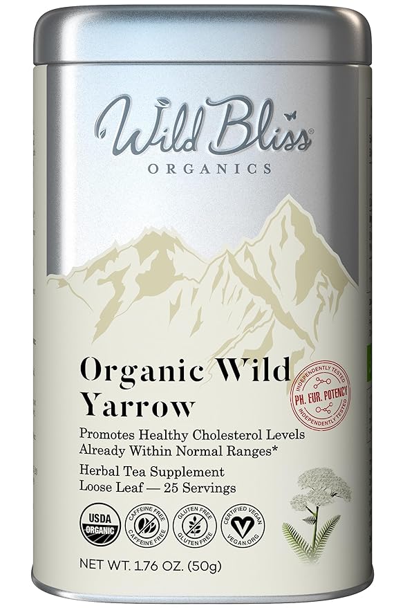 Wild Bliss Organic Yarrow Tea - Caffeine Free Loose Leaf Herbal Tea - Pharmacopoeia Potency - 1.76 Ounces - 25 Servings
