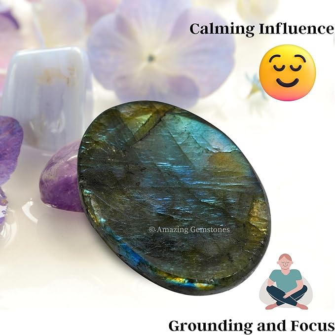Amazing Gemstone Labradorite Worry Stone, Healing Crystals - Piedra Crystal Fidget for Gift, Meditation, Calming, Relaxation, Stress Relief