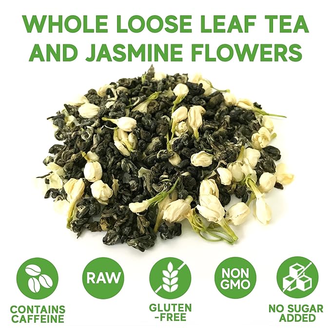 Sou Zen Jasmine Green Tea Loose Leaf Blend 4oz (113g) | Premium Quality Tea Leaves and Flowers | Raw with Naturally Organic Antioxidants | Relaxing and Revitalizing Tea with No Additives (Pack of 2)