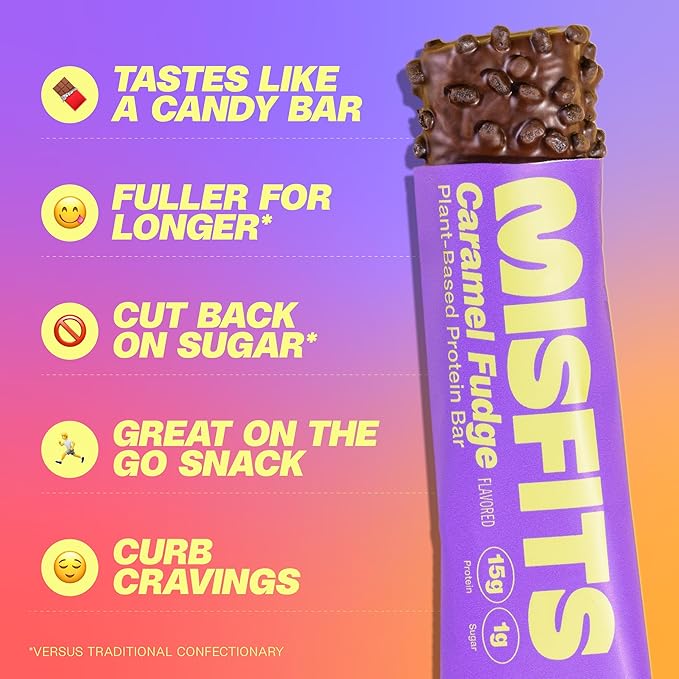 Misfits Vegan Protein Bars - Updated Recipe | Plant Based, Low Sugar & Carb, High Fiber Snacks | Variety Sample Pack to Trial the Flavors | Pack of 5 (1 of Each Flavor)