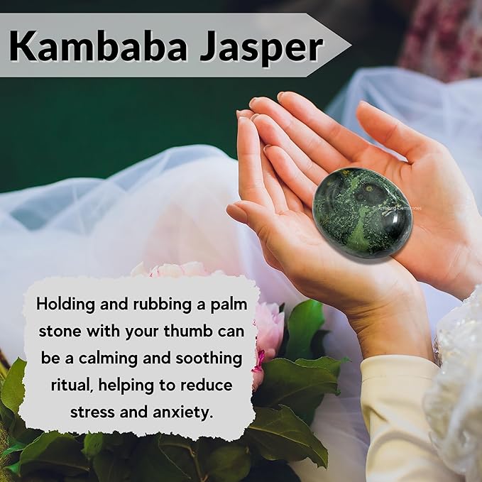 Amazing Gemstone Kambaba Jasper Crystals and Healing Stones - Large Palm Stone Crystals Piedra - Crystal for Good Luck, Balanced Positive Energy, Meditation - Unique Stocking Stuffers, Gifts for Women